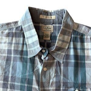 LL Bean Plaid Button Down Shirt Slightly Fitted Blue Green Cotton Size 2XL